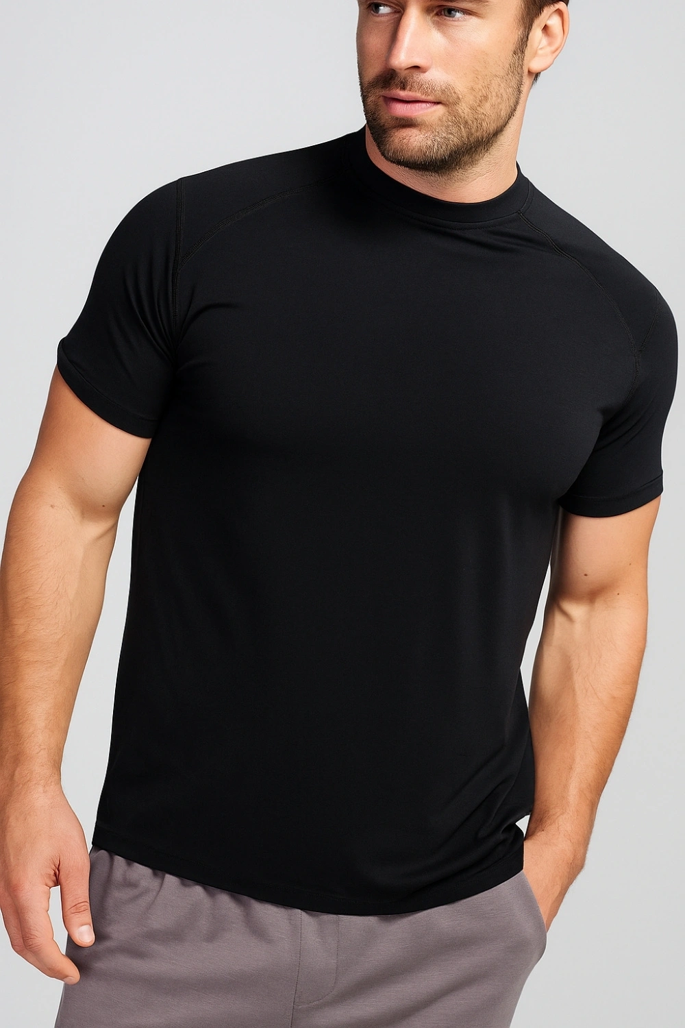 Mens Black Raglan Bamboo T-Shirt